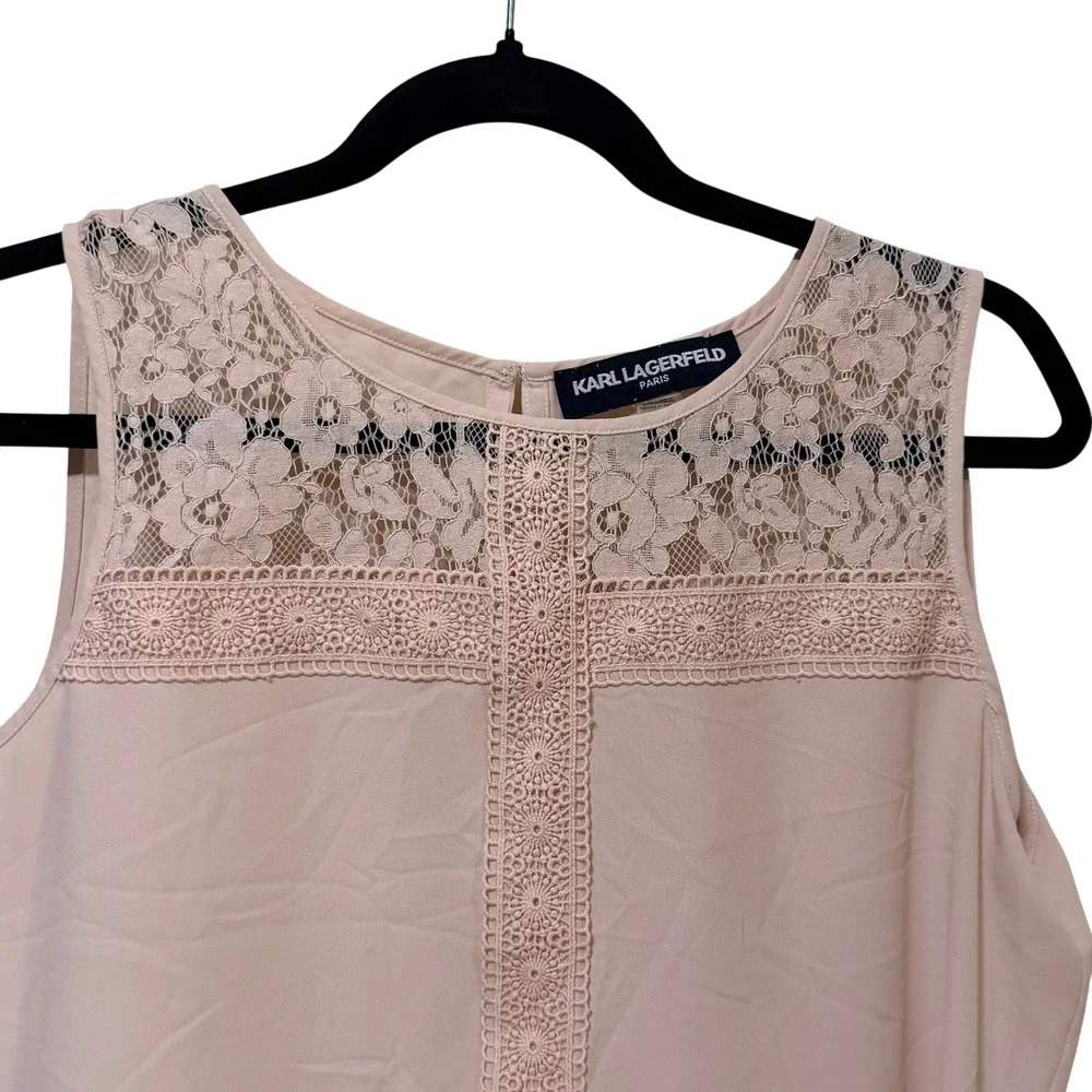Karl Lagerfeld Paris Womens Blush Pink Lace Yoke Sleeveless Blouse Small S - Picture 3 of 6